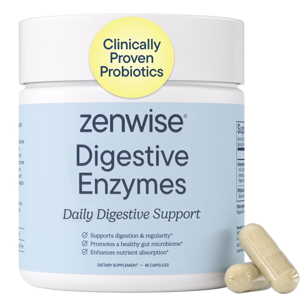 Zenwise Zdraví Dědičné Enzymy pro Gut Zdraví & Nadýmání Relief - Multi Enzymy Digestion Dodatek s Probiotika, Bromelain & Papaya pro Digestivní Zdraví Podpora - Muži & Ženy - 45 Počet