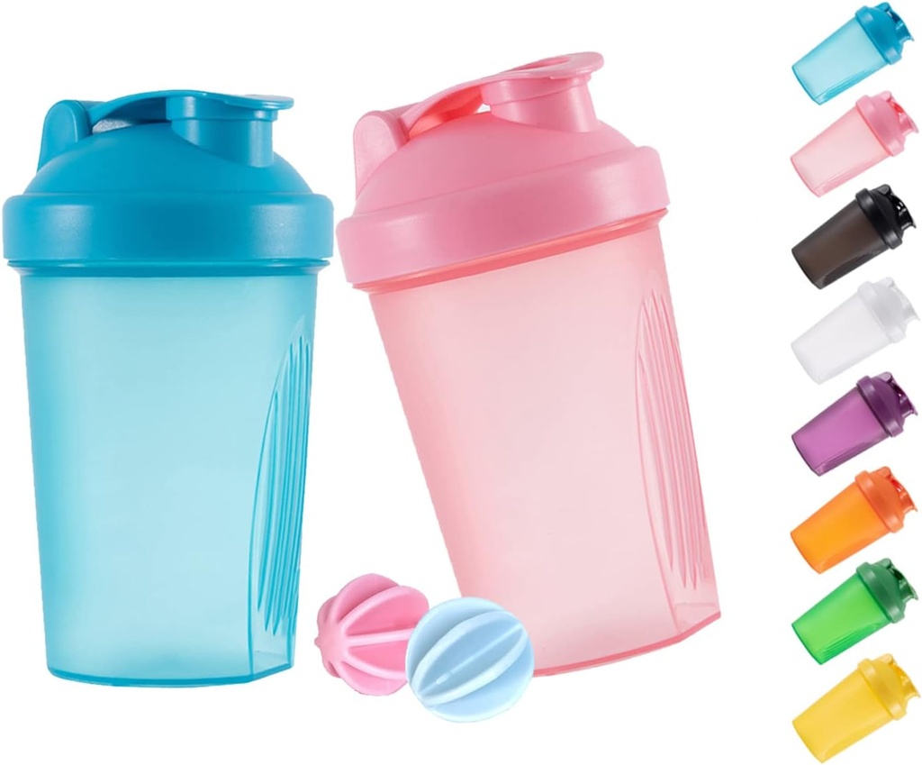 Třpytící se proteinový třepačka a 16- Ounce / 400ML třepací lahvička s Whisk Balls, ne- BPA plast (modrá + růžová (2PCS))