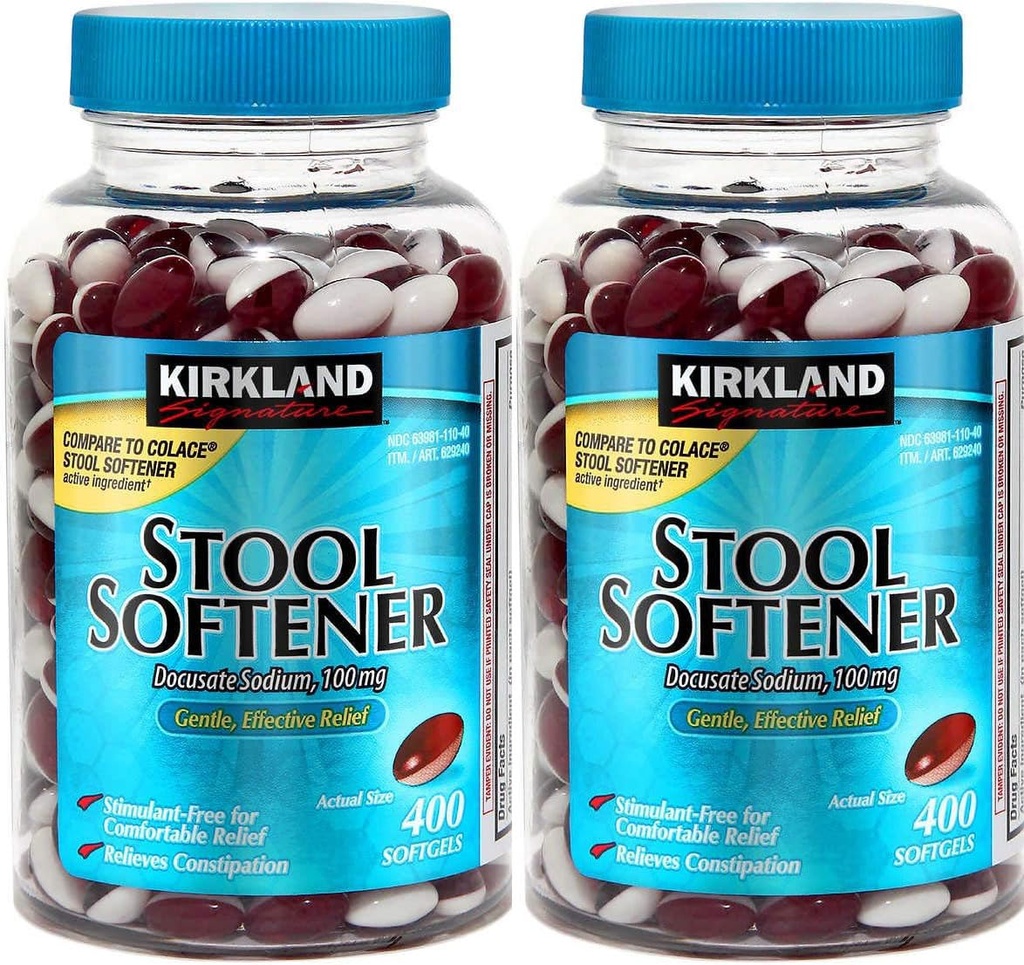 Kirkland Signature Stool Softener Docusate Sodná sůl 100 Mg, 800 Softgels / 2Lahvička