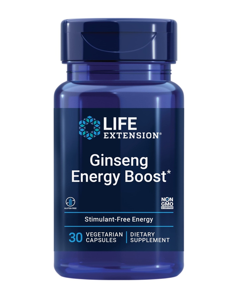 Life Extension Ginseng Energy Boost, Podpora energie, Zdravé řízení stresu, Gluten- Free, Non- GMO, Vegetariánské, 30 Kapsle