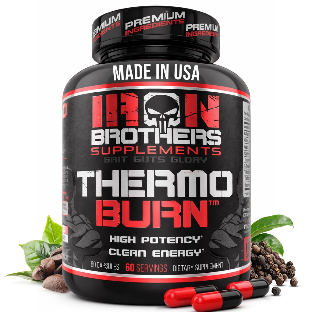 Iron Brothers Thermo Burn Hardcore Fat Burner - High Stim Thermogenic with Yohimbin HCl, Grains of Paradise & Caffeine - Metabolismus Booster & Appetite Control - 60 Kapsle
