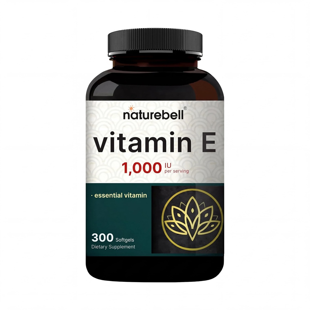 NatureBell Vitamin E Oil Softgels, 1000 IU per Serving, 300 pilulky CLAS124; Essential Antioxidant doplňky, Snadno absorbovaná forma - Podporuje pleť, srdce, a imunitní zdraví - Non- GMO