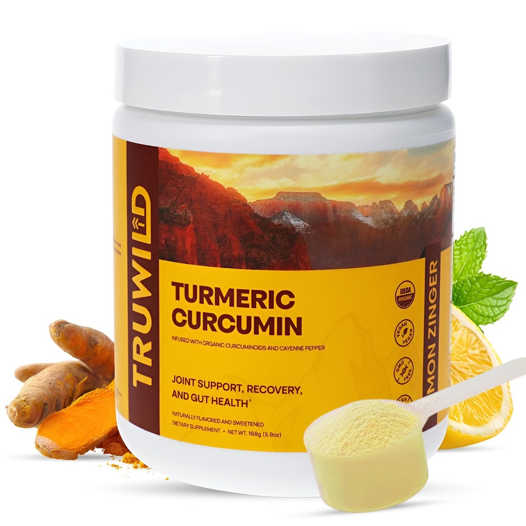 TruWild Vegan Kurkumin Drink Mix Powder s organickými kurkuminoidy Black Pepper Ginger na podporu wellness a společné zdraví, Všechny přírodní vyrobené v USA, 20 Služeb