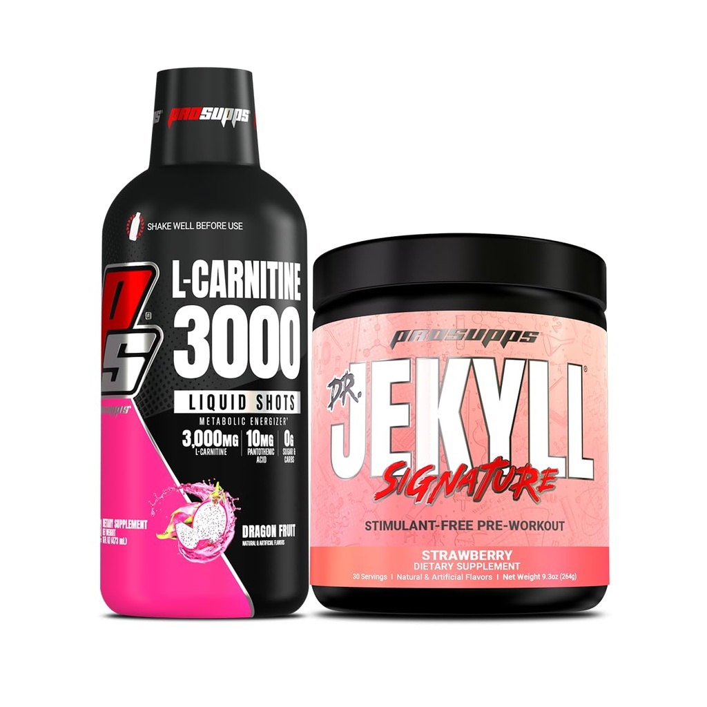 PROSUFPS L- karnitin 3000 Stimulant Volný tekuté střely (31 Servings, Dragon Fruit) a pan Hyde Signature Series Pre- Workout Energy Powerded Drink (30 Servings, Strawberry) Bundle