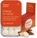 Neurogum Energy Caffeine Mints (144 kusů) - Bez cukru s L- theanine + přírodní kofein + vitamín B12 & B6 - Nootropní energie a Focus dodatek pro ženy a muže - Keto & Vegan, Skořice Flavor