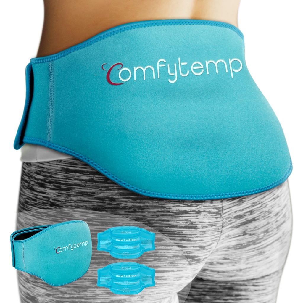 Comfytemp Ice Pack for Back Pain Relief, 2 Packs, FSA způsobilý, Reuse Gel Lower Back Wrap Ice Brace for Sciatica Injuries, Hot Cold Compression for Lower Lumbar, Waist, Men Women After Surgery Gift