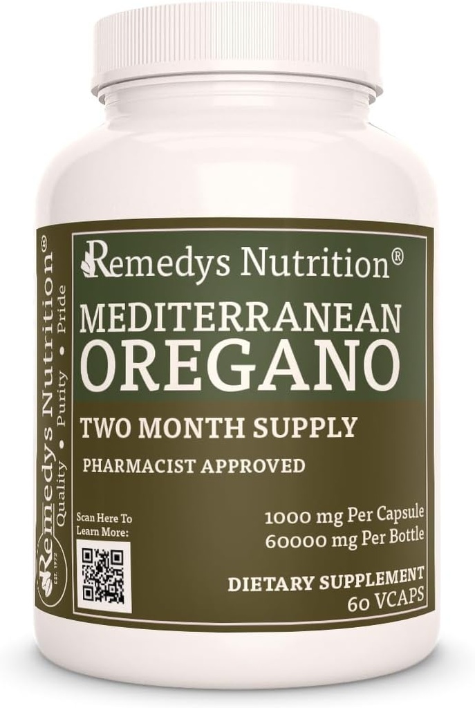 Remedyina výživa Středozemní Oregano 124; 1000 mg, 60 Vegan Kapsle Bylinné dietní dodatek 124; Dva měsíce Dodávka