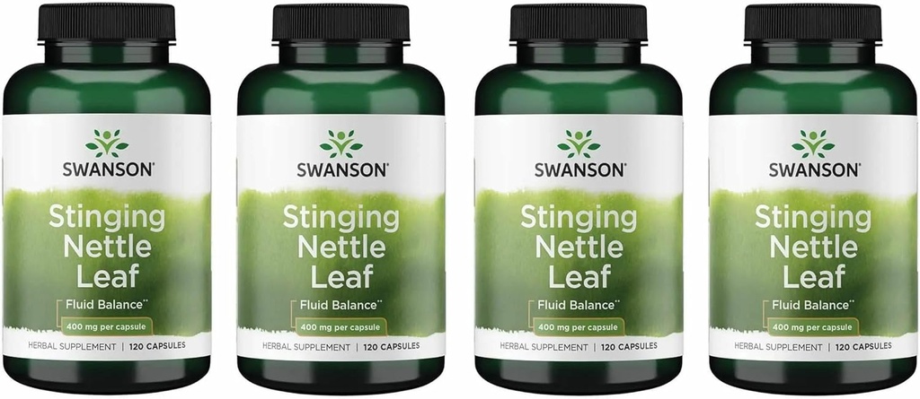 Swanson Stinging Nettle Leaf (Urtica Dioica) - Bylinný dodatek na podporu močového traktu a respiračního zdraví - May Support Health Fluid Balance - (120 Kapsle) (4 Pack)
