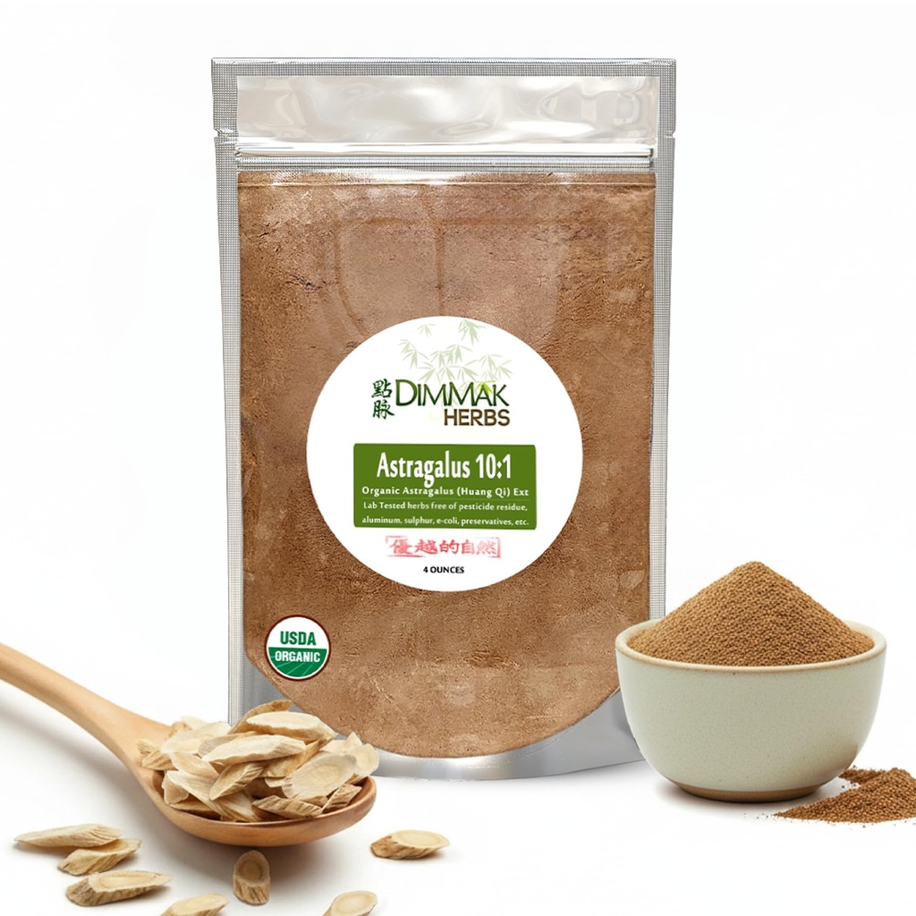 Organic Astragalus 10: 1 Extract Powder 124; Huang Qi Concentrate Granules 124; Lab Tested, USDA Organic 4oz / 112g by Dimmak Herbs