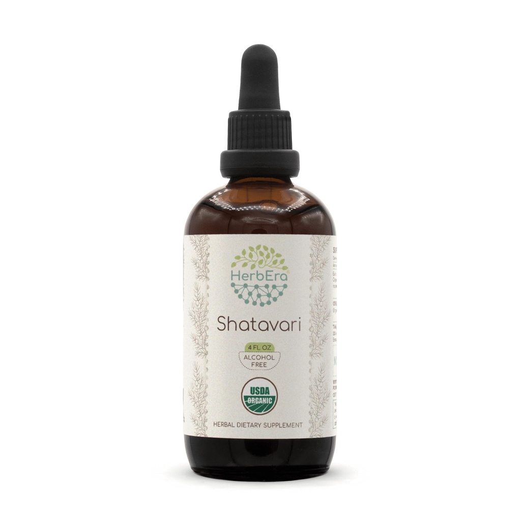 HerbEra Shatavari B120 USDA Organic Tincture PHARMA124; Alkoholo- Free Extract, High- Potency Herbal Drops PHARMA124; Certified Organic Shatavari (Asparagus racemosus) Sured Root (4 oz)