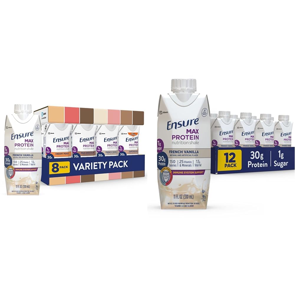 Zajistit Max Protein Nutrition Shakes, Variety Pack, S 30g bílkovin a Max Protein Nutrition Shake s 30g bílkovin, 1g cukru, High Protein Shake, Francouzská vanilka, tekutý, 11 fl oz (Balení po 12)