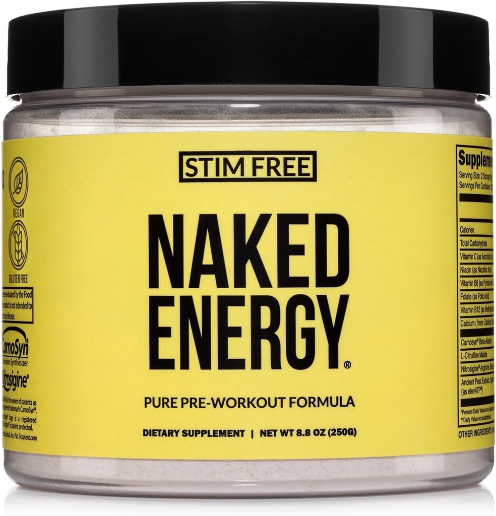 NAKED Energy - Stim zdarma Pre Workout Kofein zdarma, pro muže a ženy, Vegan Friendly, Žádné umělé sladkosti, barvy nebo aromata - 50 Služení