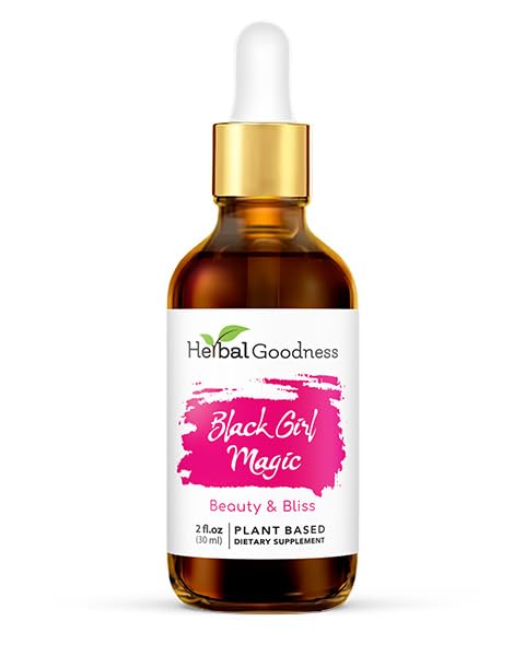 Bylinné dobroty Black Girl Magic - Kožní doplňky pro ženy, Radiant Skin Beauty Support, Essential Skin Food, Ashwagandha doplňky - 1 láhev (2 fl oz)