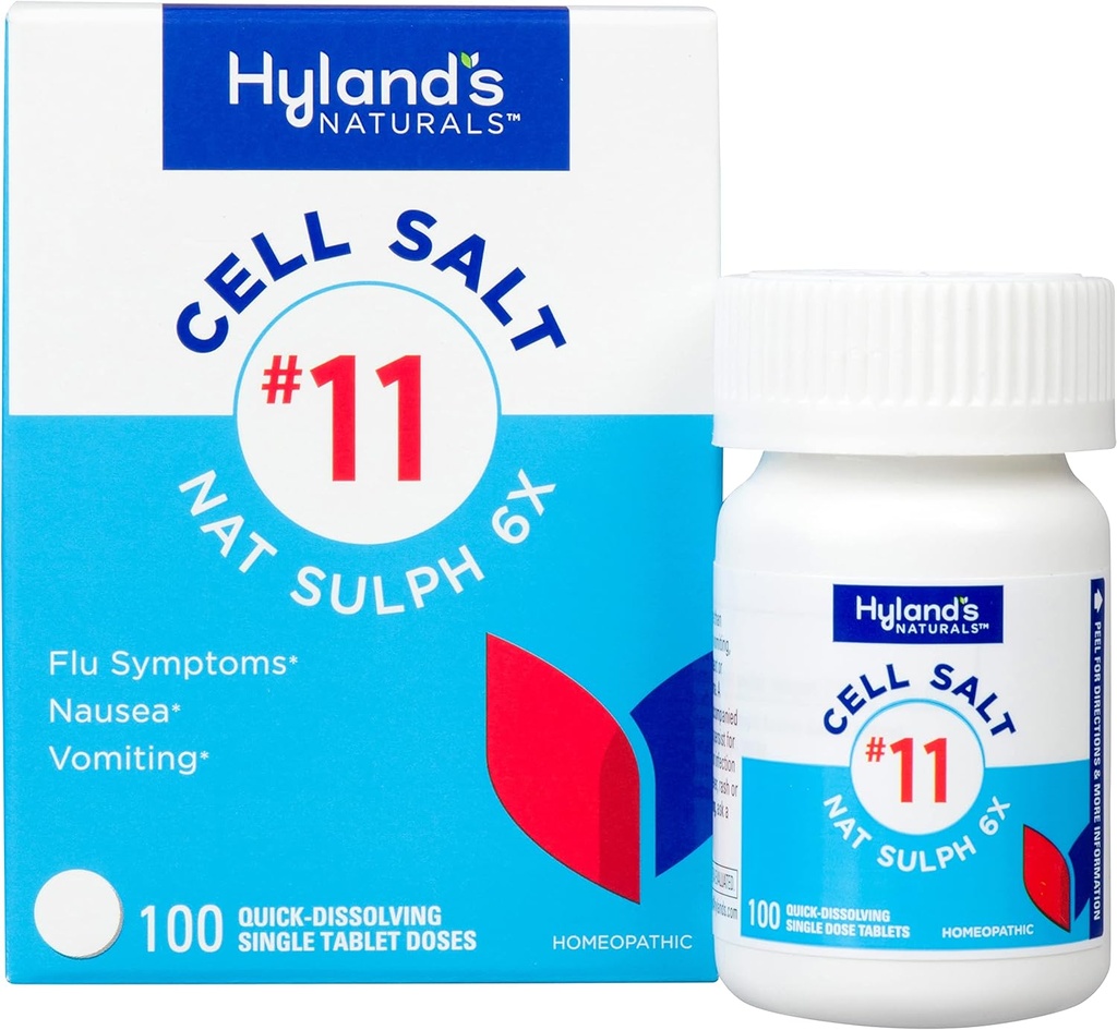 Hylandova č. 11 Cell Salt Nat Sulph 6X Tablety, Cold and Flu Medicine, Nausea Relief, Rychlé rozpuštění tablety, 100 Počet