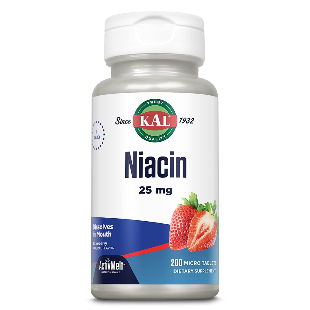 Kal 25 Mg Niacin tablety, Strawberry, 200 Počet