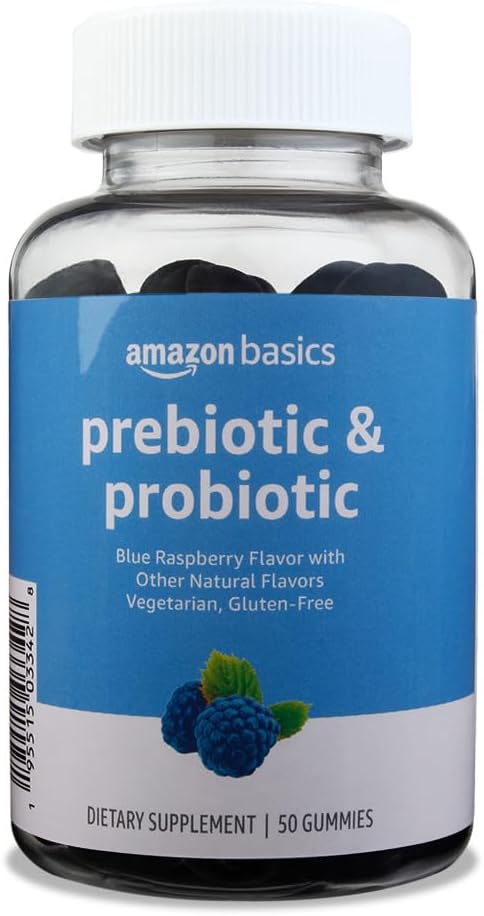 Basics Prebiotic & Probiotic Gummies, 2 miliardy CFU, Blue Raspberry, 50 Count (2 per Serving) (dříve Solima)