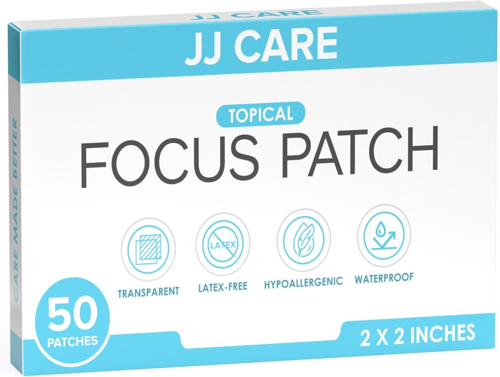 JJ CARE Focus Patch - Balení 50 All- Natural Focus Plus Patches pro dospělé, Podpora koncentrace, Focus a Paměť 124; 50 dnů Dodávka Brain Patch