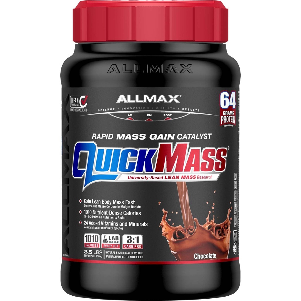 ALLMAX QUICKMASS, Čokoláda - 3,5 lb - Katalyzátor s rychlým hmotnostním příjmem - až 64 gramů proteinu na porci - 3: 1 karb na proteinový poměr - nula trans-tuk - až 24 porcí