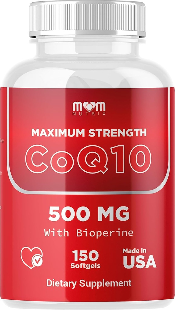 MOM Nutrix CoQ10 500mg Dr. JOEL - Podpora výroby celulární energie - Nejlepší absorpce s bioperínem - 150 Softgels - Made in USA