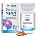 HERBION Naturals Memory Support Kapsle, Pomáhá zlepšit funkci mozku & Absent Mendity, Udržuje zdravé hladiny moodů s Ginkgo Biloba, pro dospělé, 60 Počet, Balení po 1