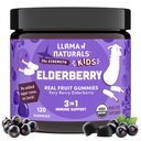 Llama Naturals Elderberry Gummies for Kids, Vegan, Organic Imunitary Supplement with Vitamin C and Zinek, Toddler Real Fruit Gummy Vitamíny pro imunitu, Žvýkací, No Add Sugar Cane, 120 Ct