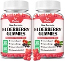 Organické Elderberry Gummies pro děti a dospělé - Sambucus Black Elderberry Gummies + Zinek a vitamin C & D3 Podpora imunitní obrany Svalová síla Zubní zdraví [60 Počet (balení 2)]
