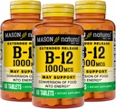 MASON NATURAL B-12 1000Mcg Extended Cyanokobalamin Extended Release Tablet, 60- Count Lattles (balení po 3)