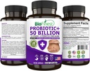 BioFinest Probiotic 50 Billion CFU Enzyme Supplement - 12 Probiotické proužky s 3 Přírodní Prebiotika - Gut Digestion Detox Gas Bloating Constillation - Acidophilus pro muže ženy (60 Vegan. čepice)