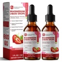 M inch Magnesium Glycinát tekutý, vysoce absorpční magnesium kapalné kapky s celulosou fiber, Bromelain, vitamin B6, C, D, zinek, doplněk hořčíku pro děti a dospělé, Jahodová příchuť, 2 balení