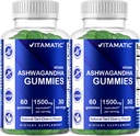Vitamatic 2 Pack Ashwagandha Gummies 1500 mg Ekvivalentní Per Serving (od 30: 1 Extract 50 mg) - 60 Vegan Gummies - 3% Witanolides