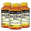 MASON NATURAL Valerian Root 500 mg, 6 Měsíční dodávky, Přírodní spánková pomoc, Podporuje zdravý a klidný spánek, Bylinný dodatek, 3 balení