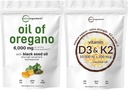 Micro Ingredients Oil of Oregano Softgels 6,000mg Per Serving & Vitamin D3 10,000iu + K2 200mcg Coconut Oil Softgels Bundle 2 Balení 124; 4X Strength Carvacrol & Thymoquinon phase 124; Essential Sunshine Vitamíny