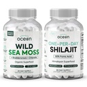 Organics Ocean Wild Sea Moss Kapsle a One- per- Day Shilajit pro muže a ženy - 100% Irský Moss a čisté Shilajit Kapsle - Podpora štítné žlázy pro ženy a muže