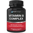 Vitamin B Komplexní vitaminy B12, B1, B2, B3, B5, B6, B7, B9, kyselina listová - Super B Komplexní vitaminy pro ženy, muže, dospělé - 90 Vegetariánských kapslí