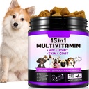 15-in-1 Dog Multivitamin Doplňky s Glucosamine & Probiotika Přirozené Denní Vitamíny Žvýkačky pro psy, Pet Health Support- Skin- Imunity- Gut Digestion- Joint- Heart, 150 Pcs- Duck Flavor
