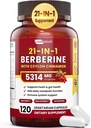 21- in-1 Berberine dodatek s Ceylon Skořice - 1500mg Organic Berberine HCL Phytosome, 5X Vyšší absorpce pro metabolismus Podpora 100 Kapsle