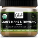 Gaia Herbs Lion 's Mane & Turmeric Powder - Bylinný Houbový dodatek Powder na pomoc zachování zdraví a zotavení mozku - USDA Certified Organic- 3.53 Oz (Až 45denní dodávka)