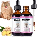 2Pack tekutý kolagen pro kočky, kolagen pro kočky 2 fl.oz, kůže a kabát dodatek pro kočky, Itch Relief pro kočky s alergiemi, s Bovine kolagen, Biotin, MSM, Ginger, kolagen pro kočky kapky