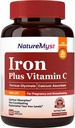 Jemný doplněk železa pro ženy muže, 27mg Iron Bisglycinate Plus 120mg Vitamin C, Žaludek Friendly, Optimální Absorpce & Non- Constipating železné pilulky, gluten zdarma, Non- GMO, 60 Vegan Caps