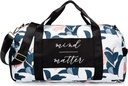 Gym Bag pro ženy s obuví kompartment a mokré kapesní 124; Durable Lehké Gym Duffle Bag s motivační Citace a Graphic Designy 124; Skvělé pro cvičení a noční 124; White / Navy - Guava Leaf