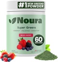 Super Green Powder, 60 Služeb - imunita, trávicí enzymy a probiotika pro energii, Gut Health, Bloating Relief for Women - Green Superfood Powder - Mixed Berry