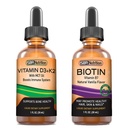 SBR Nutrition D3 + K2 a Biotin Bundle Vitamin D3K2 (MK7) Liquid Drops, Peppermint, 1oz CL124; Biotin 5000mcg Liquid Drops, Vanilla 2oz CL124; pro dospělé a děti D124; Non- GMO, gluten zdarma