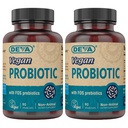 DEVA Vegan Probiotic s FOS Prebiotics Doplněk - 2 miliardy CFU se 100 MG Prebiotika per Serving pro muže a ženy - Non- Dairy gluten Free - Přirozeně stabilní - 90 Kapsle (Balení po 2)