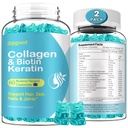 2 Pack Biotin Gummies s kolagen, keratin, hyaluronová kyselina, Vitamin pro kůži, růst vlasů, hřebíky, Ženy Muži Dospělé Děti - Borůvkové ochucené, 120 Gumy