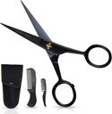 Nůžky pro muže - 5- Inch, Black - Německá vysoce-uhlíková ocel Bevel-Edge pro přesnost - Beard Trimming Nůžky - Obsahuje souprava na zedníky s knírkem & Beard Combs & Nošení Pouch