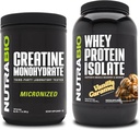 NutraBio Creatine Monohydrát, Neochucené, 500g a syrovátkové bílkoviny izolát, Vanilla karamel, Doplněk Bundle - Svalová energie, Lean růst svalů, zotavení, a síla