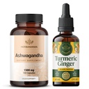HERBAMAMA Ashwagandha and Turmeric Ginger Kit - Bundle of 1500 mg Ashwagandha Root Capsules & Turmeric Ginger Tincture 2 fl oz - Vegan, Non- GMO, Sugar & Alcohol- Free - 2 Pack