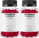 Codeage Vitamin D3 Gummy Vitamíny, Vitamin D3 5000 IU Gummies Cholekalciferol 125 mcg, Soft Pectin- based, Animal Gelatin- Free Gummy, Gummies Vitamíny, Chutné Jahody, Non- GMO - 2-Pack