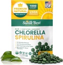 Sunlit Nejlepší Chlorella Spirulina Tablety - Organic USDA, Premium Spirulina a Chlorella Tablety 1000 Počet - Sun Chlorella Čisté přírodní Superfood s řasy, Enzymes Chlorofyl & Vegan Protein
