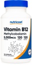 Nutricost vitamin B12 (methylkobalamin) 5000mcg, 120 Kapsle - Vegetariánské Caps, Non- GMO, gluten zdarma B12 dodatek